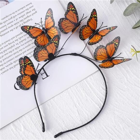 Butterfly Fascinator Headband | Vivid 3D Monarch Butterfly Crown for Halloween - Picture 3 of 5